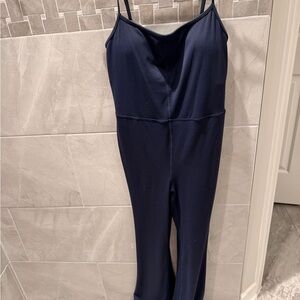 Quince Ultra-Form Kick Flare Jumpsuit Navy Blue